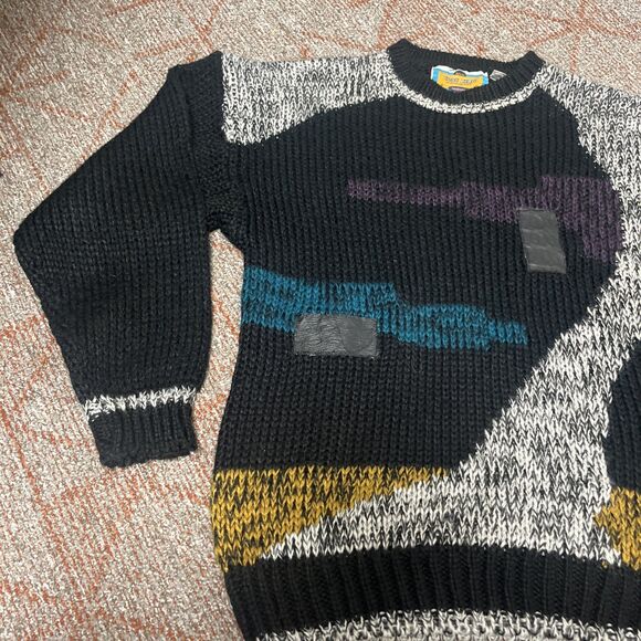 CODE ZERO Men’s Acrylic Geometric 1980’s Sweater Leather Patches Size Large - Picture 3 of 13